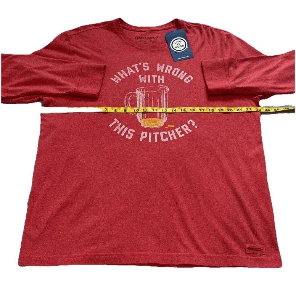 NEW Life is Good Wrong Pitcher Crusher T Men Large Red‎ Long Sleeve Graphic Beer - Picture 4 of 11